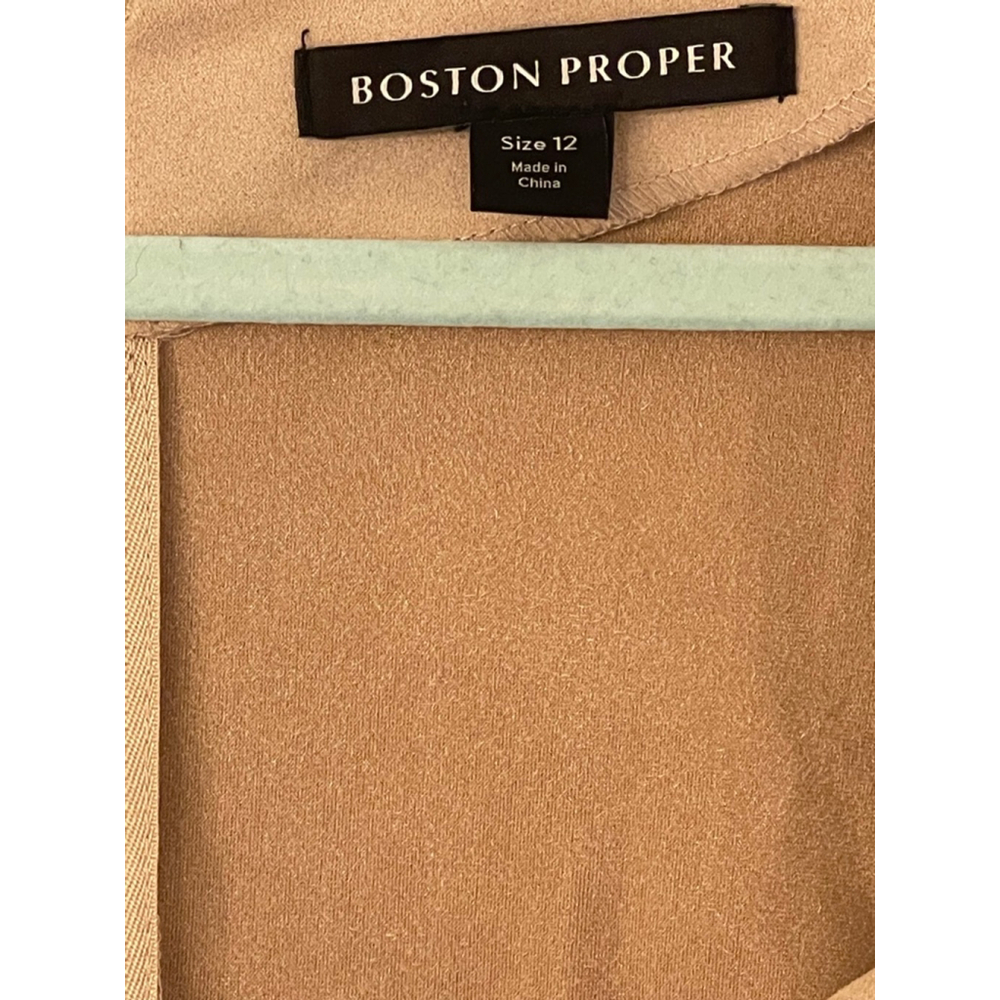 Boston Proper Draped Ruched Maxi Dress Tan Suede Look Size 12 Short Sleeve 54” L - Picture 6 of 11